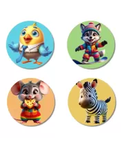 Chick, Wolf, Mouse, And Zebra. Fridge Magnets Ã¢â‚¬â€œ 4 Piece Set | 3 Inch Round Wall Fridge Decor (F22933)
