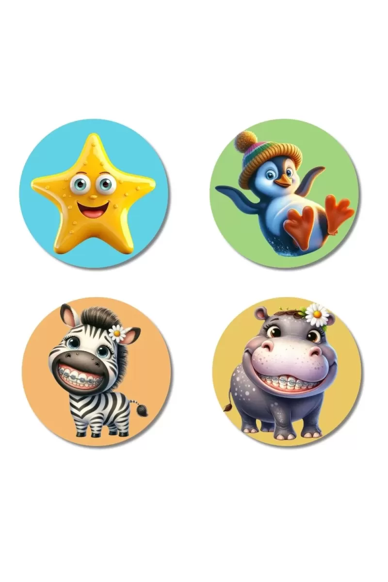 Starfish, Penguin, Zebra, And Hippo. Fridge Magnets Ã¢â‚¬â€œ 4 Piece Set | 3 Inch Round Wall Fridge Decor (F22938)