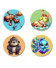 Moose, Donkey, Gorilla, And Peacock. Fridge Magnets Ã¢â‚¬â€œ 4 Piece Set | 3 Inch Round Wall Fridge Decor (F22940)
