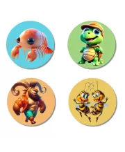 Shrimp, Turtle, Ibex, And Bees. Fridge Magnets Ã¢â‚¬â€œ 4 Piece Set | 3 Inch Round Wall Fridge Decor (F22941)
