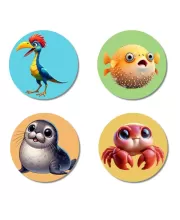 Bird, Pufferfish, Seal, And Crab. Fridge Magnets – 4 Piece Set | 3 Inch Round Wall Fridge Decor (F22942) Bird, Pufferfish, Seal, And Crab. Fridge Magnets – 4 Piece Set | 3 Inch Round Wall Fridge Decor (F22942)