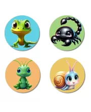 Lizard, Scorpion, Grasshopper, And Snail. Fridge Magnets Ã¢â‚¬â€œ 4 Piece Set | 3 Inch Round Wall Fridge Decor (F22943)