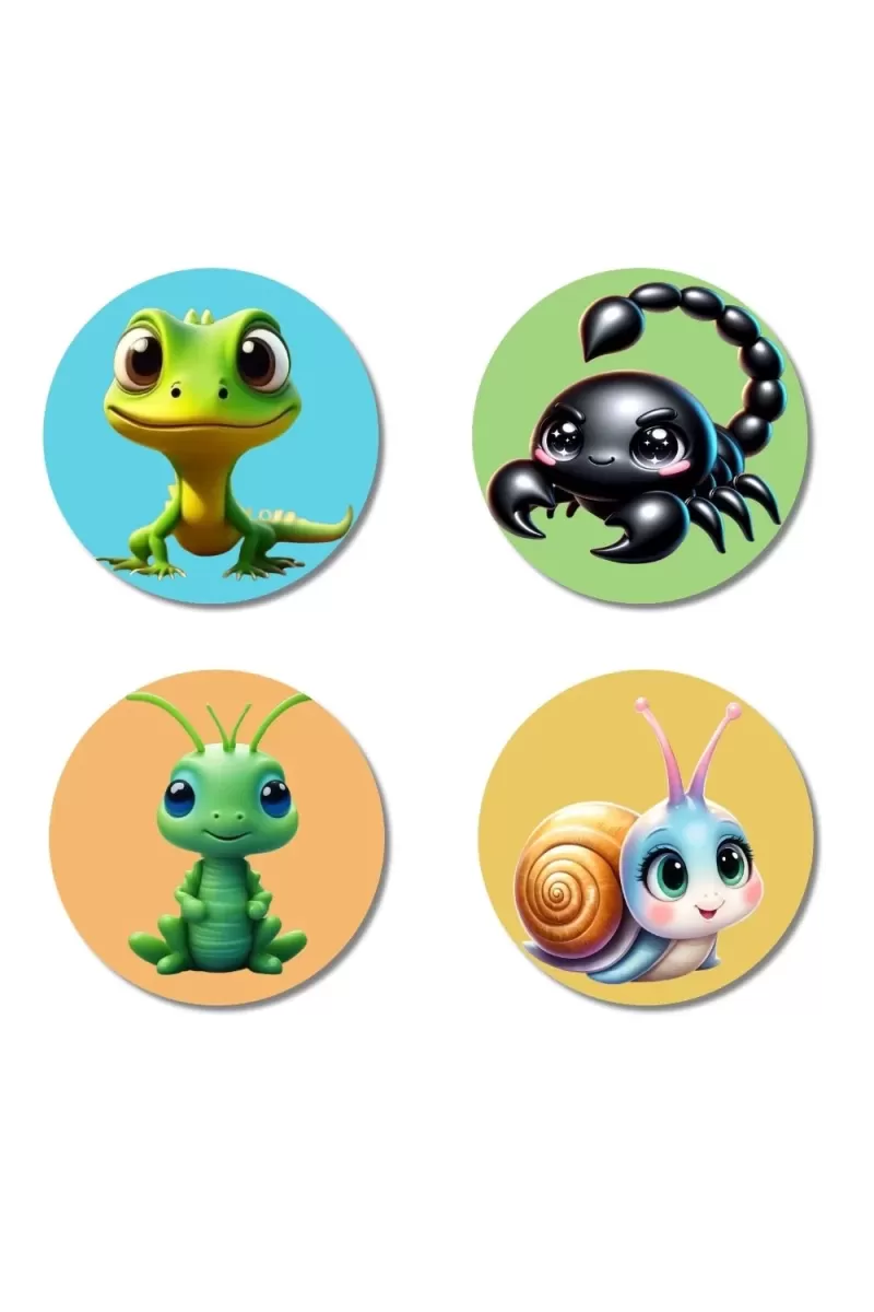 Lizard, Scorpion, Grasshopper, And Snail. Fridge Magnets Ã¢â‚¬â€œ 4 Piece Set | 3 Inch Round Wall Fridge Decor (F22943)