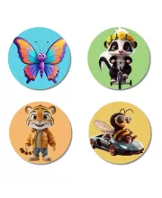 Butterfly, Skunk, Tiger, And Bee. Fridge Magnets Ã¢â‚¬â€œ 4 Piece Set | 3 Inch Round Wall Fridge Decor (F22945)