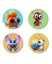 Goldfish, Ladybug, Butterfly, And Snail. Fridge Magnets Ã¢â‚¬â€œ 4 Piece Set | 3 Inch Round Wall Fridge Decor (F22949)