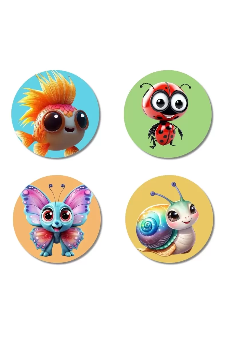 Goldfish, Ladybug, Butterfly, And Snail. Fridge Magnets Ã¢â‚¬â€œ 4 Piece Set | 3 Inch Round Wall Fridge Decor (F22949)