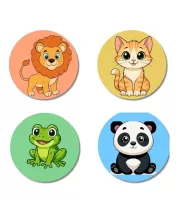 Lion, Cat, Frog, And Panda. Fridge Magnets Ã¢â‚¬â€œ 4 Piece Set | 3 Inch Round Wall Fridge Decor (F22950)