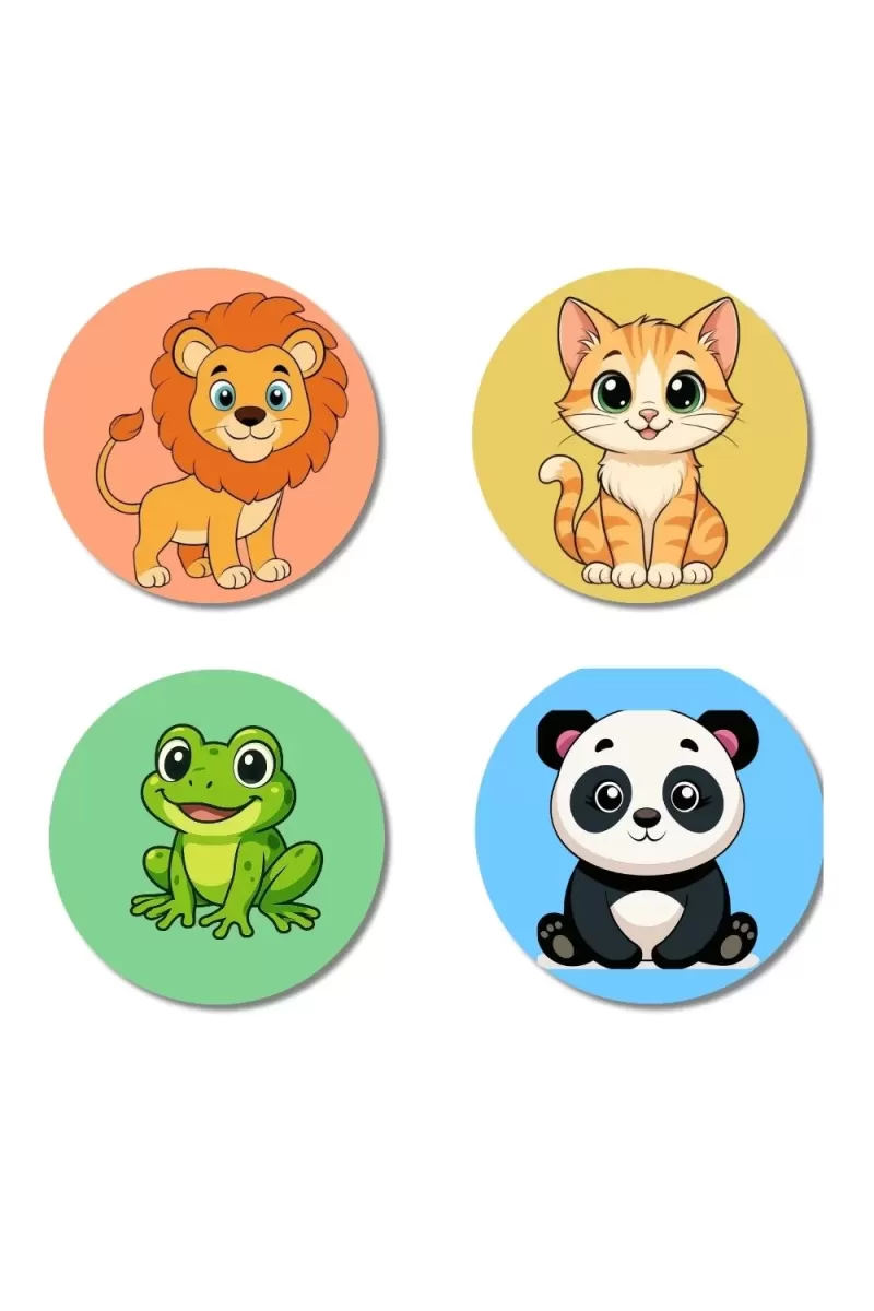 Lion, Cat, Frog, And Panda. Fridge Magnets Ã¢â‚¬â€œ 4 Piece Set | 3 Inch Round Wall Fridge Decor (F22950)