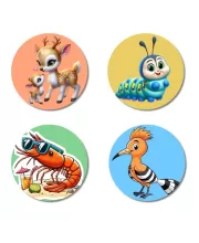 Deer, Caterpillar, Shrimp, And Hoopoe. Fridge Magnets Ã¢â‚¬â€œ 4 Piece Set | 3 Inch Round Wall Fridge Decor (F22959)