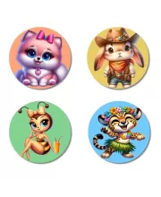 Cat, Rabbit, Bee, And Cheetah. Fridge Magnets Ã¢â‚¬â€œ 4 Piece Set | 3 Inch Round Wall Fridge Decor (F22962)