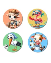 Sheep, Flamingo, Stork, And Cow. Fridge Magnets Ã¢â‚¬â€œ 4 Piece Set | 3 Inch Round Wall Fridge Decor (F22963)