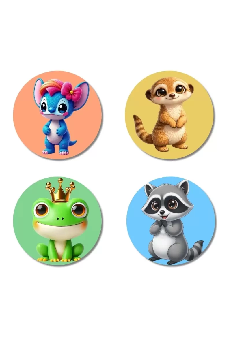 Alien, Meerkat, Frog, And Raccoon. Fridge Magnets Ã¢â‚¬â€œ 4 Piece Set | 3 Inch Round Wall Fridge Decor (F22964)