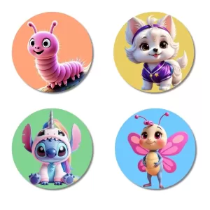 Caterpillar, Dog, Alien, And Butterfly. Fridge Magnets – 4 Piece Set | 3 Inch Round Wall Fridge Decor (F22965) Caterpillar, Dog, Alien, And Butterfly. Fridge Magnets – 4 Piece Set | 3 Inch Round Wall Fridge Decor (F22965)