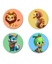 Deer, Elephant, Giraffe, And Rhino. Fridge Magnets Ã¢â‚¬â€œ 4 Piece Set | 3 Inch Round Wall Fridge Decor (F22966)