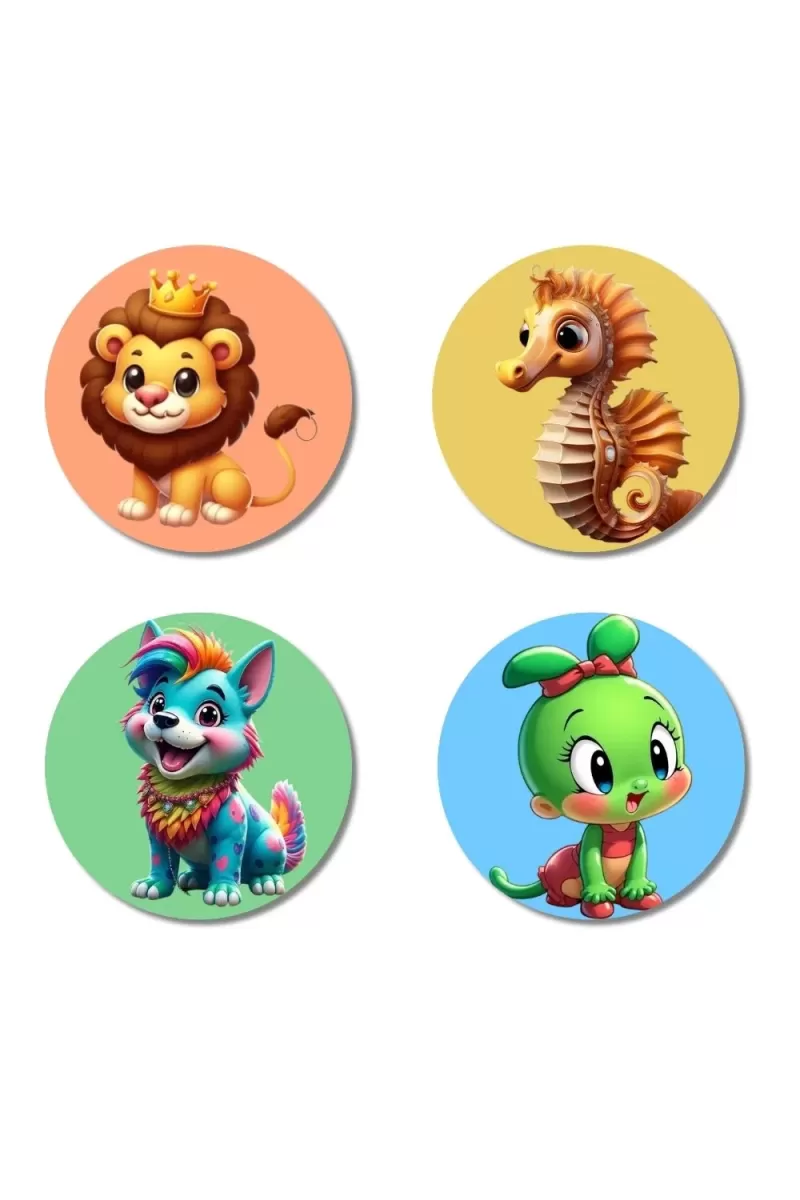 Deer, Elephant, Giraffe, And Rhino. Fridge Magnets Ã¢â‚¬â€œ 4 Piece Set | 3 Inch Round Wall Fridge Decor (F22966)