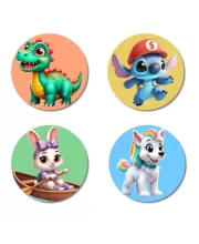 Dragon, Alien, Rabbit, And Dog. Fridge Magnets Ã¢â‚¬â€œ 4 Piece Set | 3 Inch Round Wall Fridge Decor (F22967)