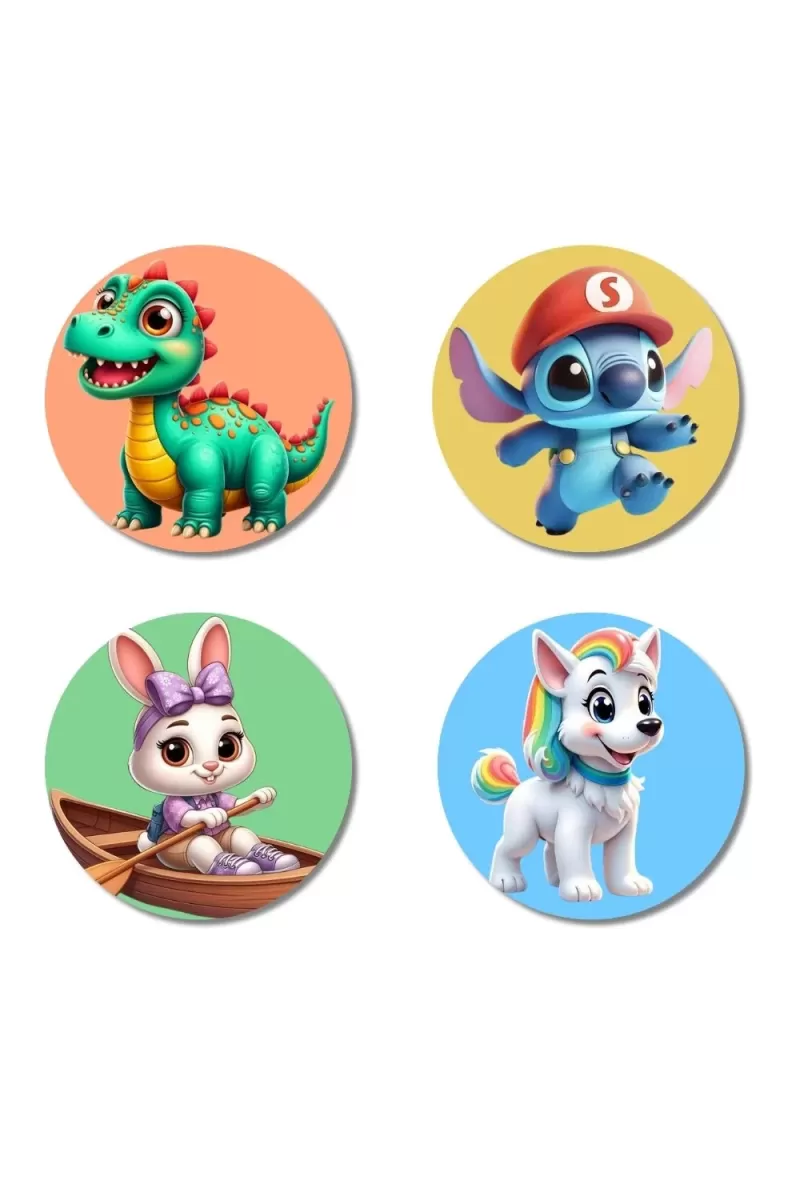Dragon, Alien, Rabbit, And Dog. Fridge Magnets Ã¢â‚¬â€œ 4 Piece Set | 3 Inch Round Wall Fridge Decor (F22967)