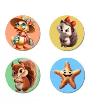 Duck, Hedgehog, Squirrel, And Starfish. Fridge Magnets Ã¢â‚¬â€œ 4 Piece Set | 3 Inch Round Wall Fridge Decor (F22968)