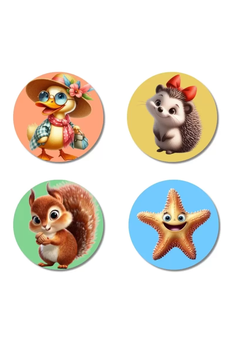 Duck, Hedgehog, Squirrel, And Starfish. Fridge Magnets Ã¢â‚¬â€œ 4 Piece Set | 3 Inch Round Wall Fridge Decor (F22968)