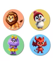 Lion, Penguin, Cat, And Monster. Fridge Magnets Ã¢â‚¬â€œ 4 Piece Set | 3 Inch Round Wall Fridge Decor (F22969)