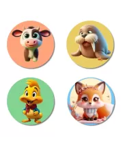 Cow, Walrus, Duck, And Fox. Fridge Magnets Ã¢â‚¬â€œ 4 Piece Set | 3 Inch Round Wall Fridge Decor (F22952)