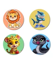 Lion, Shark, Leopard, And Snake. Fridge Magnets Ã¢â‚¬â€œ 4 Piece Set | 3 Inch Round Wall Fridge Decor (F22953)