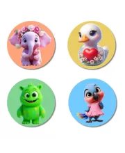 Elephant, Duck, Monster, And Parrot. Fridge Magnets Ã¢â‚¬â€œ 4 Piece Set | 3 Inch Round Wall Fridge Decor (F22954)