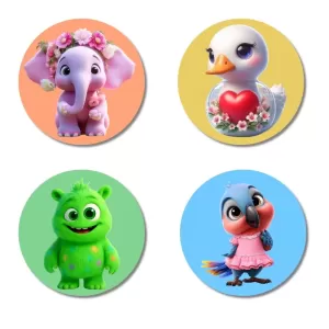 Elephant, Duck, Monster, And Parrot. Fridge Magnets – 4 Piece Set | 3 Inch Round Wall Fridge Decor (F22954) Elephant, Duck, Monster, And Parrot. Fridge Magnets – 4 Piece Set | 3 Inch Round Wall Fridge Decor (F22954)