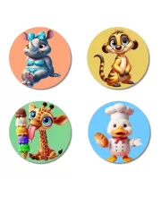 Rhino, Meerkat, Giraffe, And Duck. Fridge Magnets Ã¢â‚¬â€œ 4 Piece Set | 3 Inch Round Wall Fridge Decor (F22955)