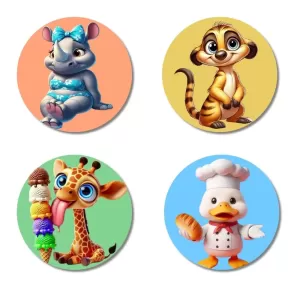 Rhino, Meerkat, Giraffe, And Duck. Fridge Magnets – 4 Piece Set | 3 Inch Round Wall Fridge Decor (F22955) Rhino, Meerkat, Giraffe, And Duck. Fridge Magnets – 4 Piece Set | 3 Inch Round Wall Fridge Decor (F22955)