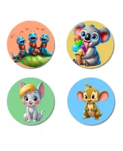Dragonfly, Mouse, Penguin, And Panda. Fridge Magnets Ã¢â‚¬â€œ 4 Piece Set | 3 Inch Round Wall Fridge Decor (F22956)
