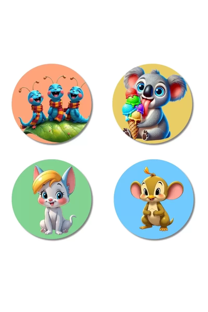 Dragonfly, Mouse, Penguin, And Panda. Fridge Magnets Ã¢â‚¬â€œ 4 Piece Set | 3 Inch Round Wall Fridge Decor (F22956)
