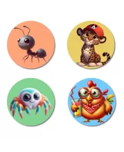 Horse, Raccoon, Bee, And Hippo. Fridge Magnets Ã¢â‚¬â€œ 4 Piece Set | 3 Inch Round Wall Fridge Decor (F22957)