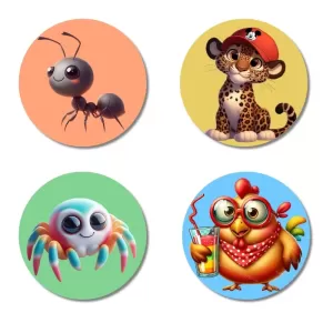 Horse, Raccoon, Bee, And Hippo. Fridge Magnets Ã¢â‚¬â€œ 4 Piece Set | 3 Inch Round Wall Fridge Decor (F22957)