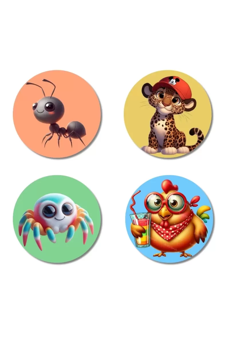 Horse, Raccoon, Bee, And Hippo. Fridge Magnets Ã¢â‚¬â€œ 4 Piece Set | 3 Inch Round Wall Fridge Decor (F22957)