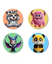 Owl, Monster, Bat, And Panda. Fridge Magnets Ã¢â‚¬â€œ 4 Piece Set | 3 Inch Round Wall Fridge Decor (F22972)