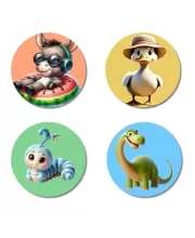 Donkey, Duck, Caterpillar, And Dinosaur. Fridge Magnets Ã¢â‚¬â€œ 4 Piece Set | 3 Inch Round Wall Fridge Decor (F22973)