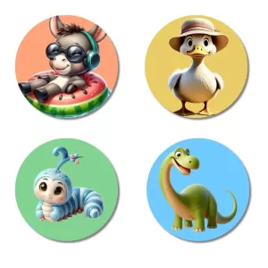 Donkey, Duck, Caterpillar, And Dinosaur. Fridge Magnets – 4 Piece Set | 3 Inch Round Wall Fridge Decor (F22973) Donkey, Duck, Caterpillar, And Dinosaur. Fridge Magnets – 4 Piece Set | 3 Inch Round Wall Fridge Decor (F22973)