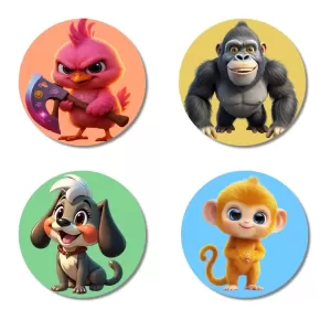 Bird, Gorilla, Dog, And Monkey. Fridge Magnets – 4 Piece Set | 3 Inch Round Wall Fridge Decor (F22974) Bird, Gorilla, Dog, And Monkey. Fridge Magnets – 4 Piece Set | 3 Inch Round Wall Fridge Decor (F22974)