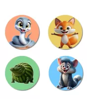 Snake, Fox, Armadillo, And Wolf. Fridge Magnets Ã¢â‚¬â€œ 4 Piece Set | 3 Inch Round Wall Fridge Decor (F22975)