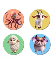Octopus, Goat, Sheep, And Hamster. Fridge Magnets Ã¢â‚¬â€œ 4 Piece Set | 3 Inch Round Wall Fridge Decor (F22976)