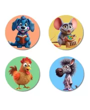 Dog, Mouse, Chicken, And Zebra. Fridge Magnets Ã¢â‚¬â€œ 4 Piece Set | 3 Inch Round Wall Fridge Decor (F22977)