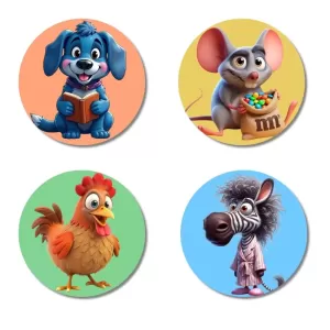 Dog, Mouse, Chicken, And Zebra. Fridge Magnets – 4 Piece Set | 3 Inch Round Wall Fridge Decor (F22977) Dog, Mouse, Chicken, And Zebra. Fridge Magnets – 4 Piece Set | 3 Inch Round Wall Fridge Decor (F22977)