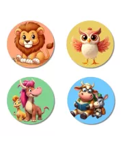 Lion, Owl, Monster, And Cow. Fridge Magnets Ã¢â‚¬â€œ 4 Piece Set | 3 Inch Round Wall Fridge Decor (F22978)