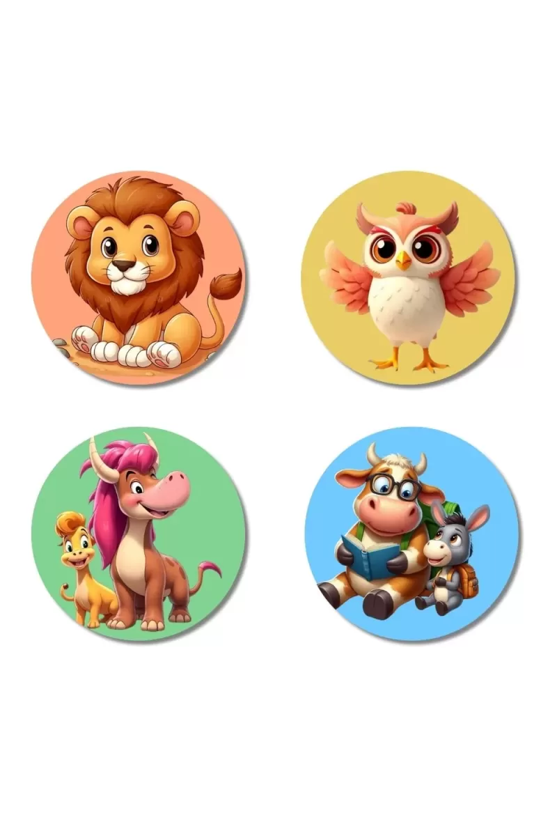 Lion, Owl, Monster, And Cow. Fridge Magnets Ã¢â‚¬â€œ 4 Piece Set | 3 Inch Round Wall Fridge Decor (F22978)