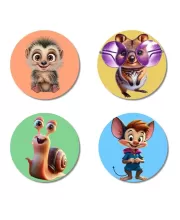 Sloth, Quokka, Snail, And Mouse. Fridge Magnets Ã¢â‚¬â€œ 4 Piece Set | 3 Inch Round Wall Fridge Decor (F22981)