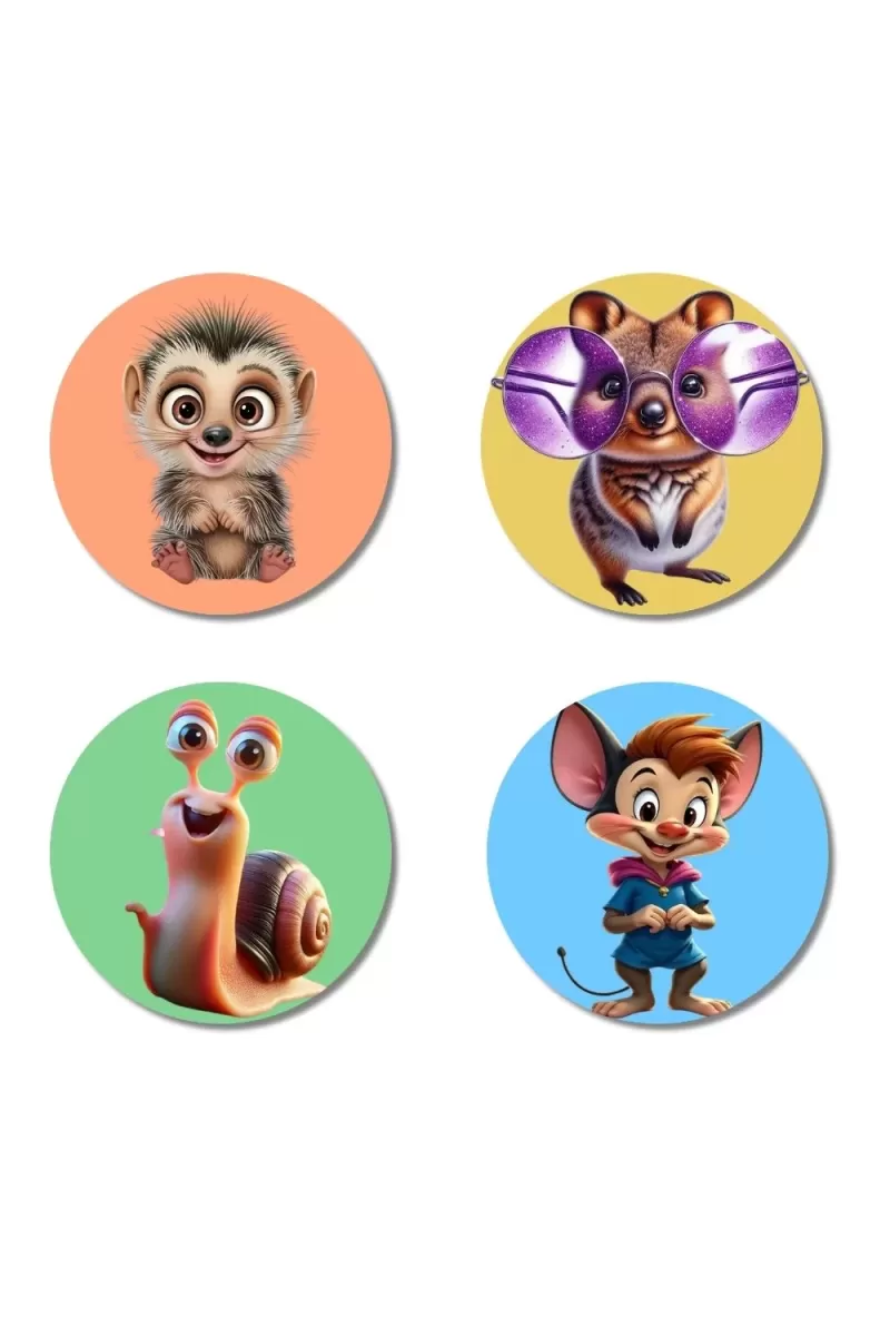 Sloth, Quokka, Snail, And Mouse. Fridge Magnets Ã¢â‚¬â€œ 4 Piece Set | 3 Inch Round Wall Fridge Decor (F22981)