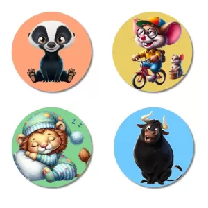 Badger, Mouse, Cat, And Bull. Fridge Magnets – 4 Piece Set | 3 Inch Round Wall Fridge Decor (F22982) Badger, Mouse, Cat, And Bull. Fridge Magnets – 4 Piece Set | 3 Inch Round Wall Fridge Decor (F22982)