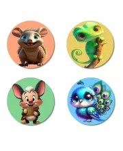 Opossum, Chameleon, Mouse, And Peacock. Fridge Magnets Ã¢â‚¬â€œ 4 Piece Set | 3 Inch Round Wall Fridge Decor (F22983)