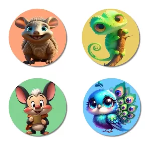 Opossum, Chameleon, Mouse, And Peacock. Fridge Magnets – 4 Piece Set | 3 Inch Round Wall Fridge Decor (F22983) Opossum, Chameleon, Mouse, And Peacock. Fridge Magnets – 4 Piece Set | 3 Inch Round Wall Fridge Decor (F22983)